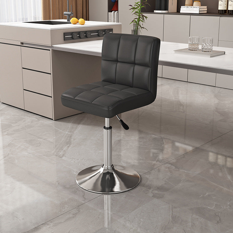 Modern Minimalist Napa Faux Leather Stainless Steel Adjustable Square Round Bar Stool With Backrest For Living Room