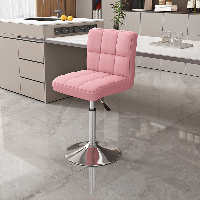 Modern Minimalist Napa Faux Leather Stainless Steel Adjustable Square Round Bar Stool With Backrest For Living Room