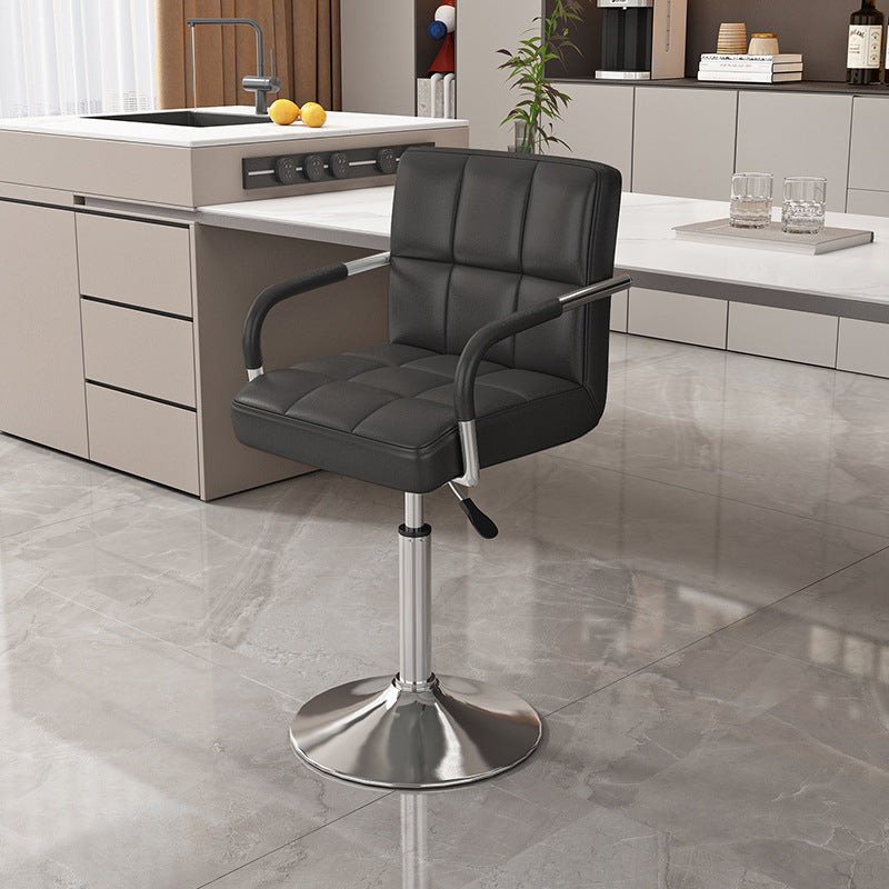 Modern Minimalist Napa Faux Leather Stainless Steel Adjustable Square Round Bar Stool With Backrest For Living Room