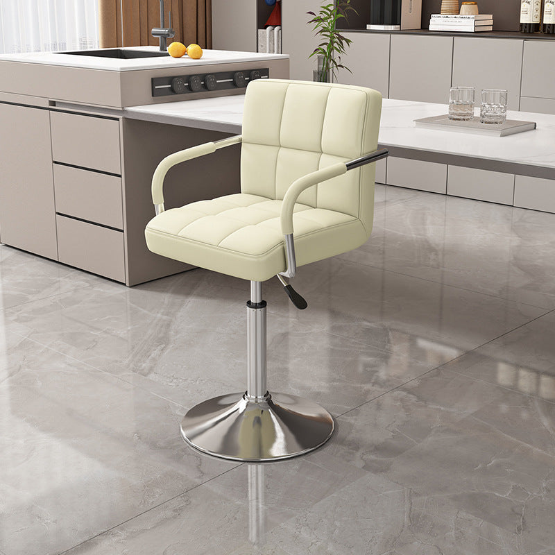 Modern Minimalist Napa Faux Leather Stainless Steel Adjustable Square Round Bar Stool With Backrest For Living Room