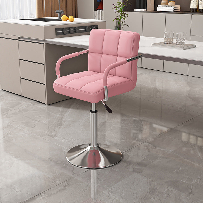 Modern Minimalist Napa Faux Leather Stainless Steel Adjustable Square Round Bar Stool With Backrest For Living Room