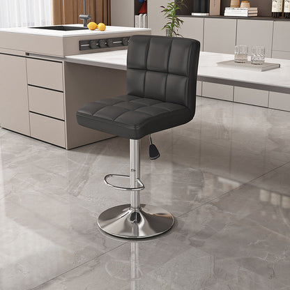 Modern Minimalist Napa Faux Leather Stainless Steel Adjustable Square Round Bar Stool With Backrest For Living Room