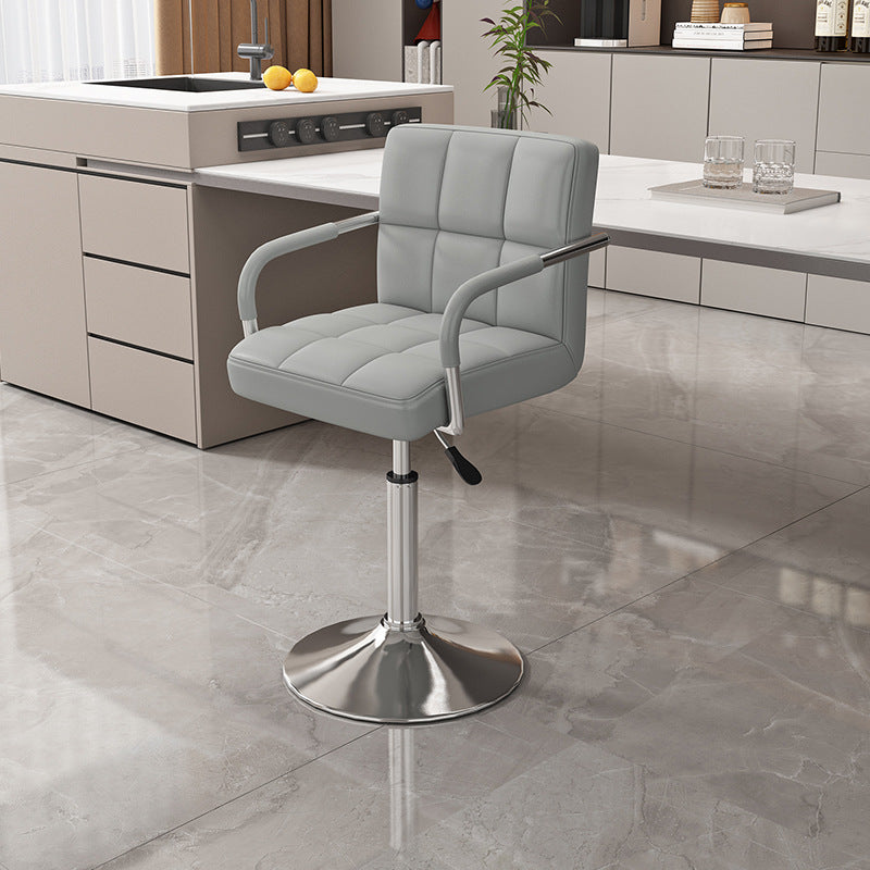 Modern Minimalist Napa Faux Leather Stainless Steel Adjustable Square Round Bar Stool With Backrest For Living Room