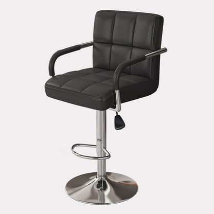 Modern Minimalist Napa Faux Leather Stainless Steel Adjustable Square Round Bar Stool With Backrest For Living Room
