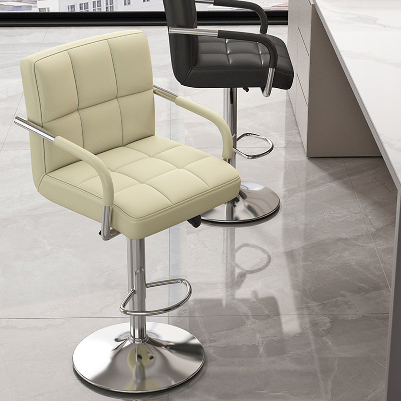 Modern Minimalist Napa Faux Leather Stainless Steel Adjustable Square Round Bar Stool With Backrest For Living Room