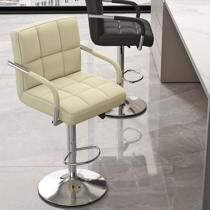 Modern Minimalist Napa Faux Leather Stainless Steel Adjustable Square Round Bar Stool With Backrest For Living Room
