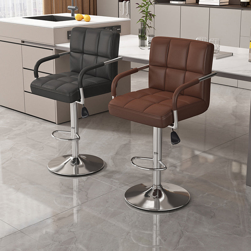 Modern Minimalist Napa Faux Leather Stainless Steel Adjustable Square Round Bar Stool With Backrest For Living Room