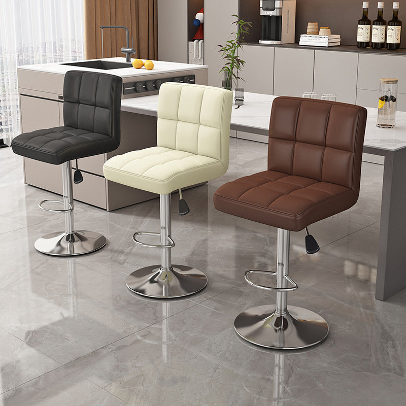 Modern Minimalist Napa Faux Leather Stainless Steel Adjustable Square Round Bar Stool With Backrest For Living Room