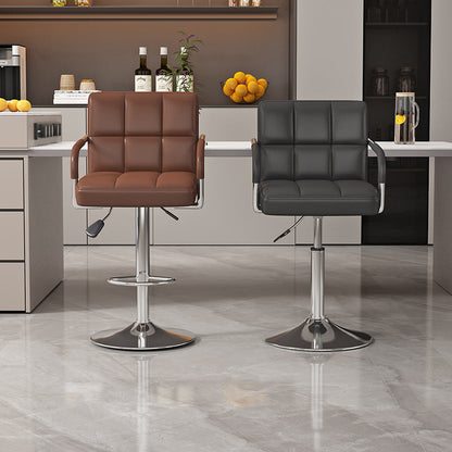 Modern Minimalist Napa Faux Leather Stainless Steel Adjustable Square Round Bar Stool With Backrest For Living Room