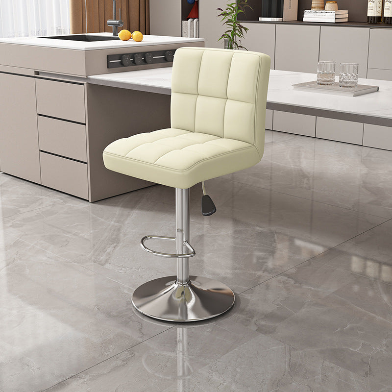 Modern Minimalist Napa Faux Leather Stainless Steel Adjustable Square Round Bar Stool With Backrest For Living Room
