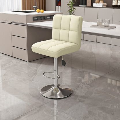 Modern Minimalist Napa Faux Leather Stainless Steel Adjustable Square Round Bar Stool With Backrest For Living Room