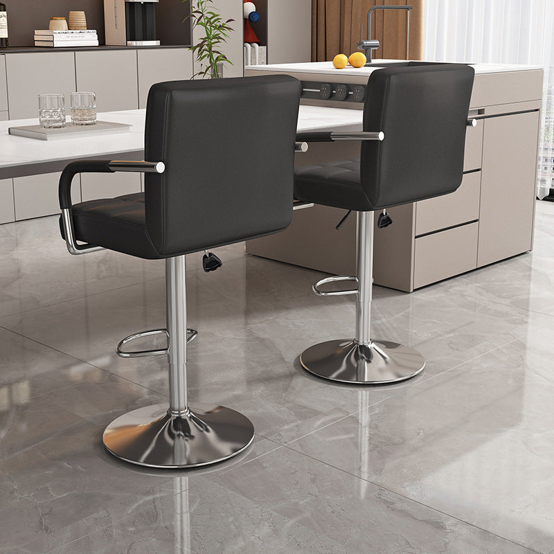 Modern Minimalist Napa Faux Leather Stainless Steel Adjustable Square Round Bar Stool With Backrest For Living Room