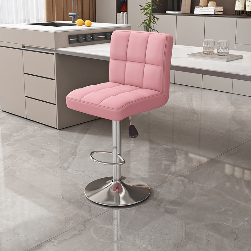 Modern Minimalist Napa Faux Leather Stainless Steel Adjustable Square Round Bar Stool With Backrest For Living Room