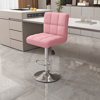 Modern Minimalist Napa Faux Leather Stainless Steel Adjustable Square Round Bar Stool With Backrest For Living Room
