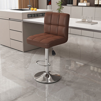 Modern Minimalist Napa Faux Leather Stainless Steel Adjustable Square Round Bar Stool With Backrest For Living Room