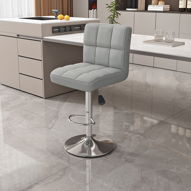 Modern Minimalist Napa Faux Leather Stainless Steel Adjustable Square Round Bar Stool With Backrest For Living Room