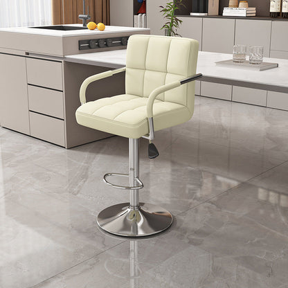 Modern Minimalist Napa Faux Leather Stainless Steel Adjustable Square Round Bar Stool With Backrest For Living Room