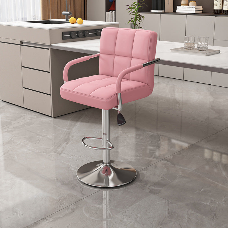 Modern Minimalist Napa Faux Leather Stainless Steel Adjustable Square Round Bar Stool With Backrest For Living Room