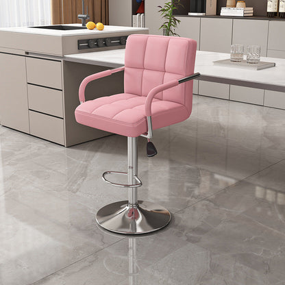 Modern Minimalist Napa Faux Leather Stainless Steel Adjustable Square Round Bar Stool With Backrest For Living Room