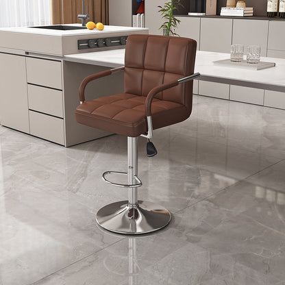 Modern Minimalist Napa Faux Leather Stainless Steel Adjustable Square Round Bar Stool With Backrest For Living Room