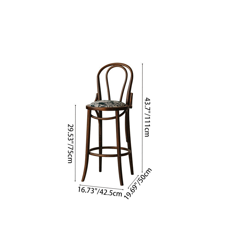 Traditional French Solid Wood Fabric Round Curved Bar Stool With Backrest For Living Room