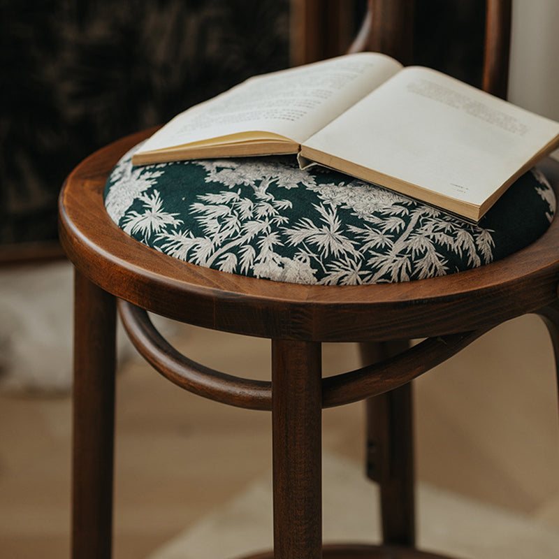 Traditional French Solid Wood Fabric Round Curved Bar Stool With Backrest For Living Room