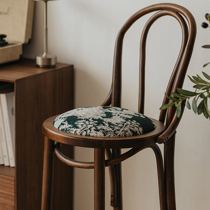 Traditional French Solid Wood Fabric Round Curved Bar Stool With Backrest For Living Room