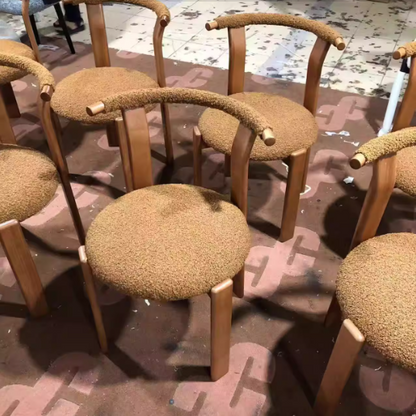 Traditional Chinese Cotton Linen Ash Wood Curved Cylindrical Dining Chair With Backrest For Dining Room