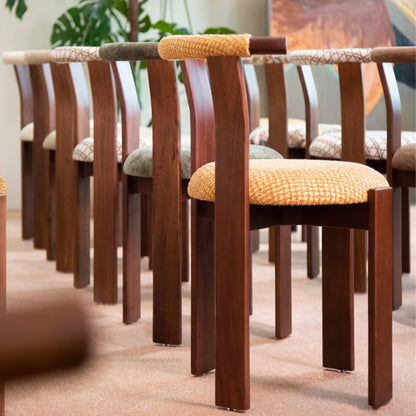Traditional Chinese Cotton Linen Ash Wood Curved Cylindrical Dining Chair With Backrest For Dining Room