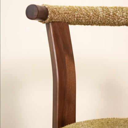 Traditional Chinese Cotton Linen Ash Wood Curved Cylindrical Dining Chair With Backrest For Dining Room