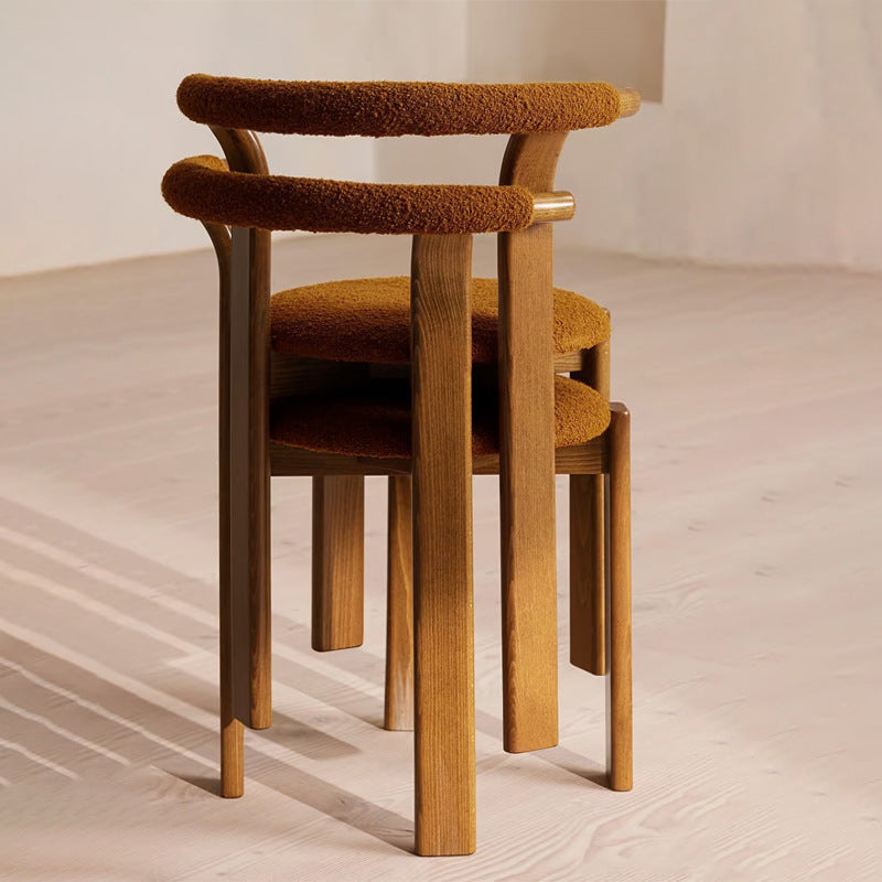 Traditional Chinese Cotton Linen Ash Wood Curved Cylindrical Dining Chair With Backrest For Dining Room