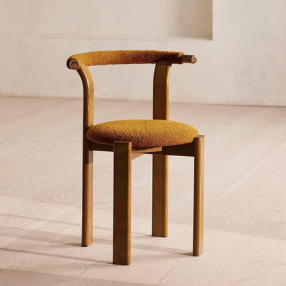 Traditional Chinese Cotton Linen Ash Wood Curved Cylindrical Dining Chair With Backrest For Dining Room