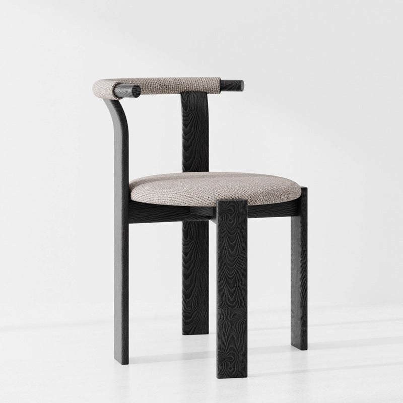 Traditional Chinese Cotton Linen Ash Wood Curved Cylindrical Dining Chair With Backrest For Dining Room