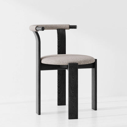 Traditional Chinese Cotton Linen Ash Wood Curved Cylindrical Dining Chair With Backrest For Dining Room