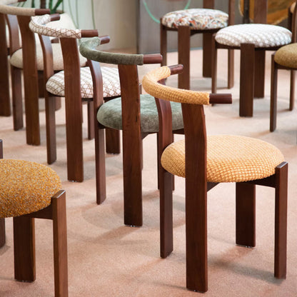Traditional Chinese Cotton Linen Ash Wood Curved Cylindrical Dining Chair With Backrest For Dining Room