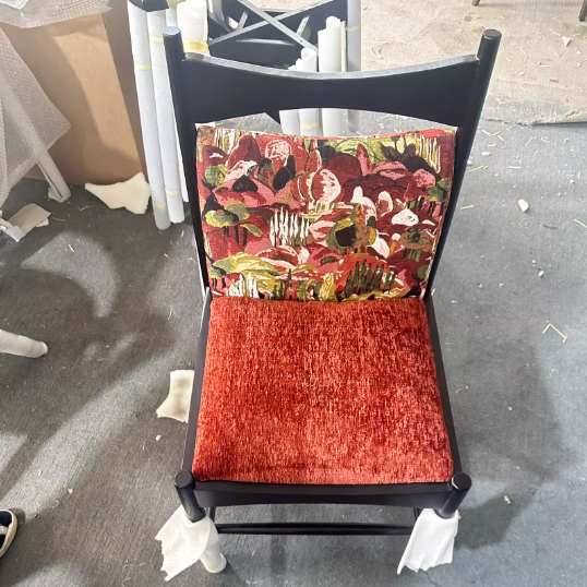 Traditional Chinese Fabric Ash Wood Cylindrical Square Dining Chair With Backrest For Dining Room