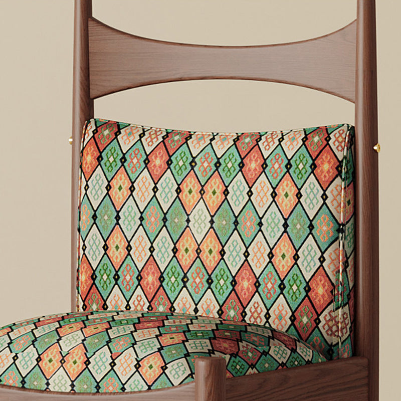 Traditional Chinese Fabric Ash Wood Cylindrical Square Dining Chair With Backrest For Dining Room