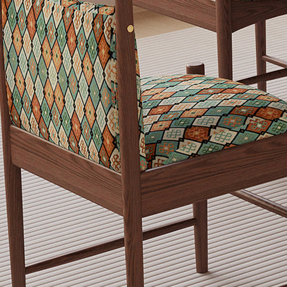 Traditional Chinese Fabric Ash Wood Cylindrical Square Dining Chair With Backrest For Dining Room
