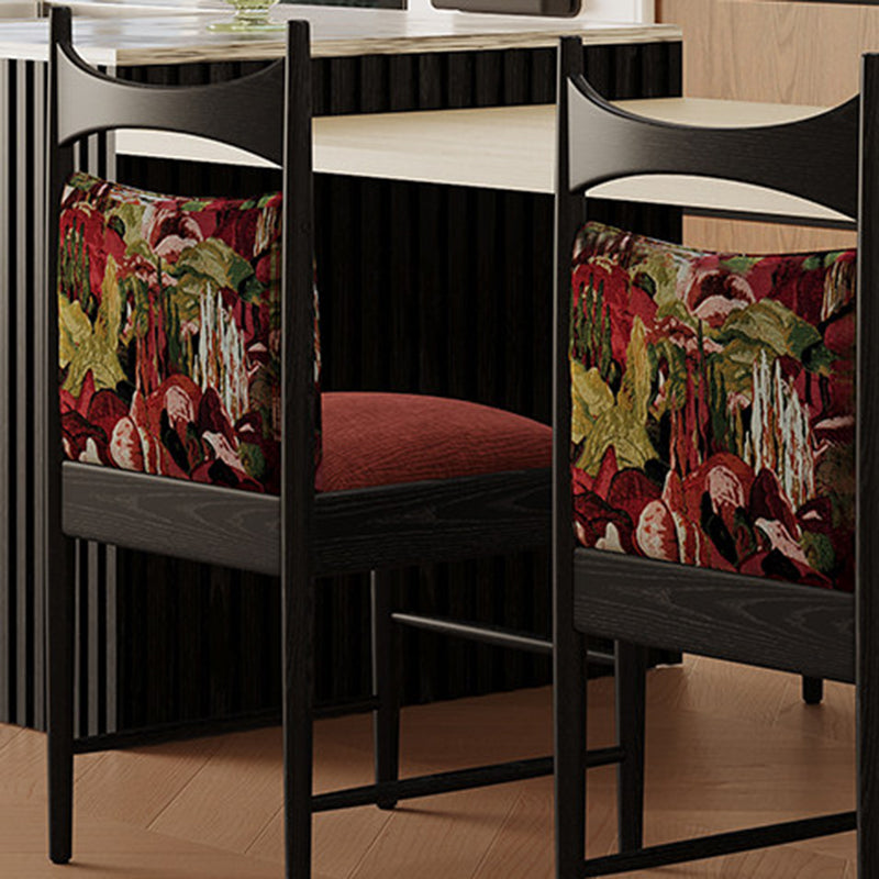 Traditional Chinese Fabric Ash Wood Cylindrical Square Dining Chair With Backrest For Dining Room