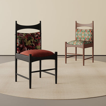 Traditional Chinese Fabric Ash Wood Cylindrical Square Dining Chair With Backrest For Dining Room
