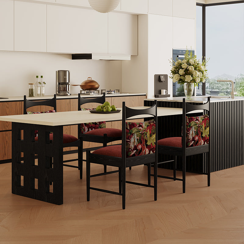 Traditional Chinese Fabric Ash Wood Cylindrical Square Dining Chair With Backrest For Dining Room