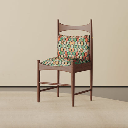 Traditional Chinese Fabric Ash Wood Cylindrical Square Dining Chair With Backrest For Dining Room
