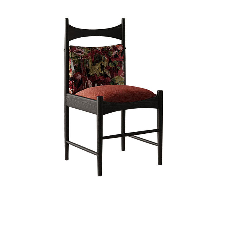 Traditional Chinese Fabric Ash Wood Cylindrical Square Dining Chair With Backrest For Dining Room