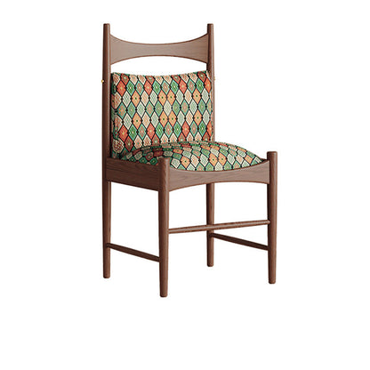 Traditional Chinese Fabric Ash Wood Cylindrical Square Dining Chair With Backrest For Dining Room