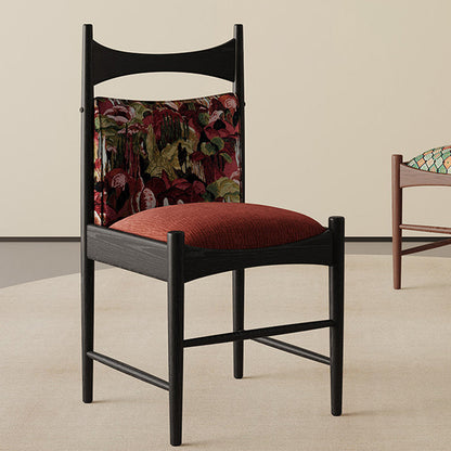 Traditional Chinese Fabric Ash Wood Cylindrical Square Dining Chair With Backrest For Dining Room
