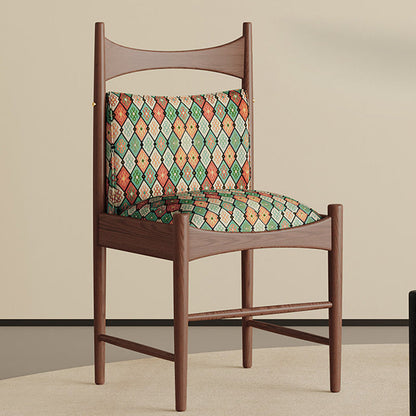 Traditional Chinese Fabric Ash Wood Cylindrical Square Dining Chair With Backrest For Dining Room