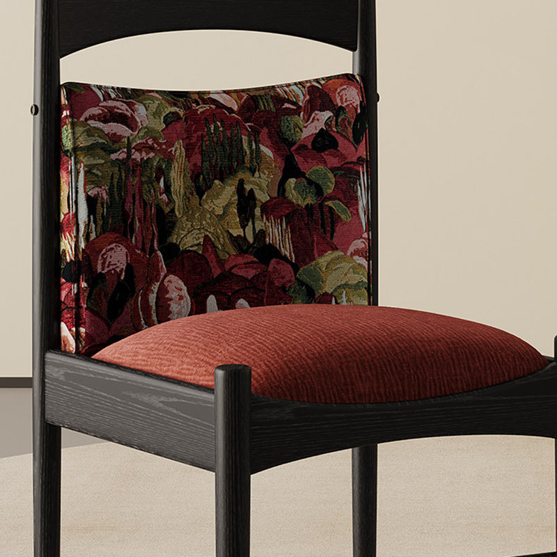 Traditional Chinese Fabric Ash Wood Cylindrical Square Dining Chair With Backrest For Dining Room