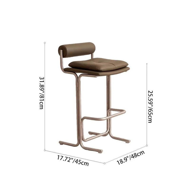 Contemporary Scandinavian PU Leather Stainless Steel Curved Cylindrical Square Bar Stool With Backrest For Living Room