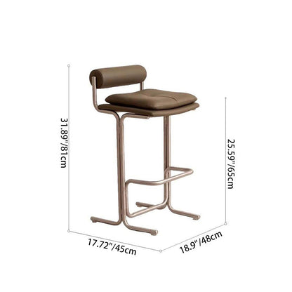 Contemporary Scandinavian PU Leather Stainless Steel Curved Cylindrical Square Bar Stool With Backrest For Living Room