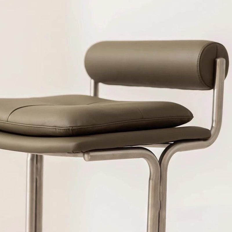 Contemporary Scandinavian PU Leather Stainless Steel Curved Cylindrical Square Bar Stool With Backrest For Living Room
